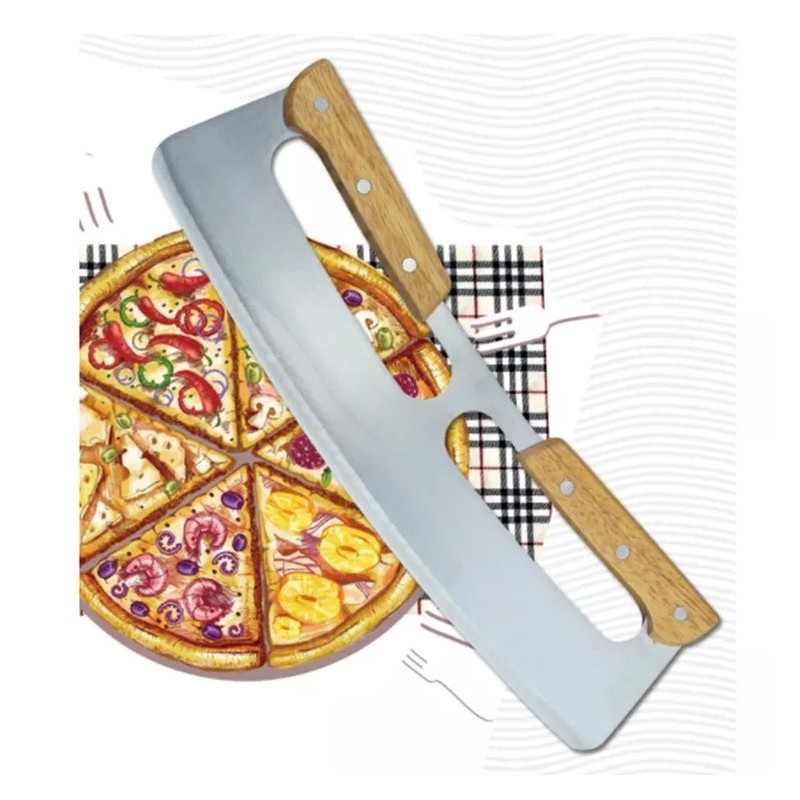 Food Grade Baking Tool Wooden handle Scraper Stainless Steel Pizza Cutter图5