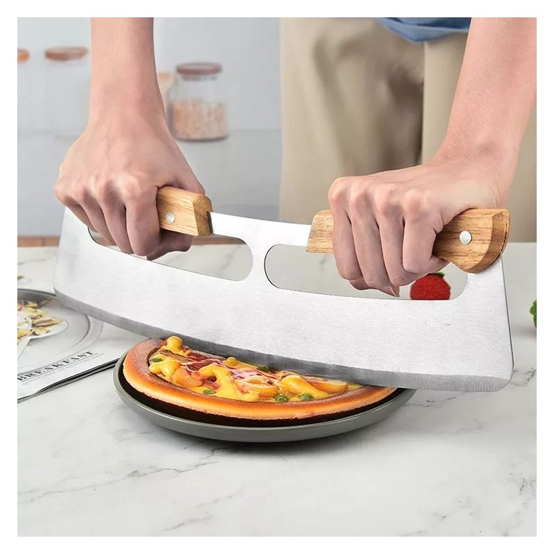 Food Grade Baking Tool Wooden handle Scraper Stainless Steel Pizza Cutter图4