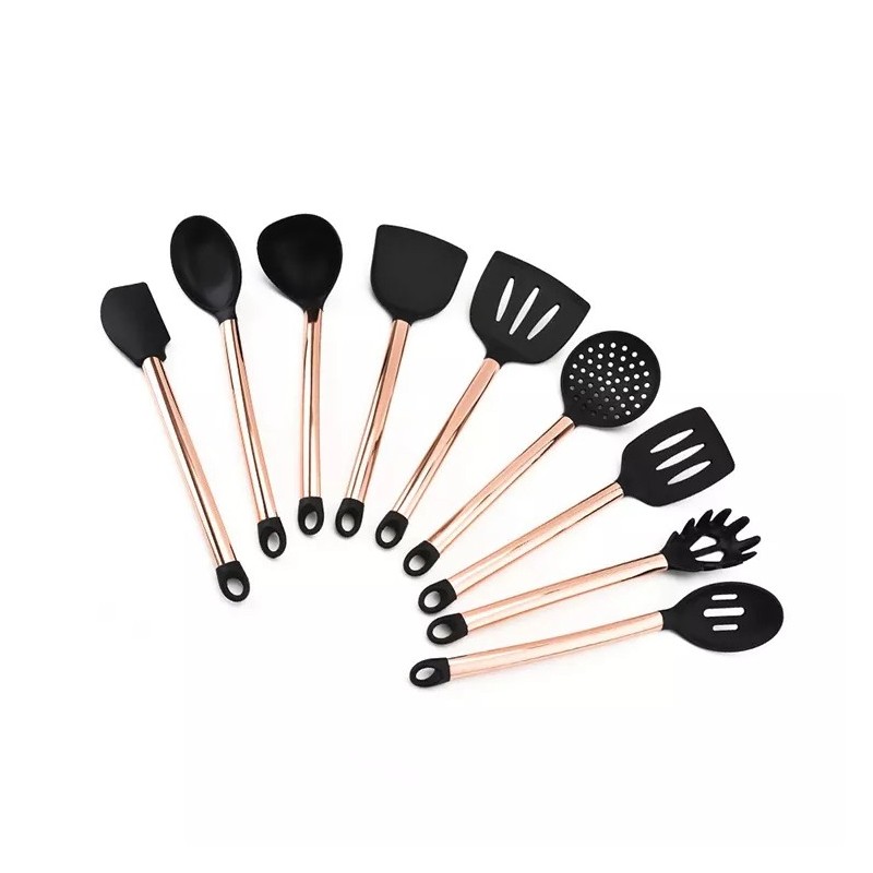 Kitchenware Golden Plated Handle 9 Pieces Non Stick Heat Resistant Silicone Kitchen Utensil Set图2