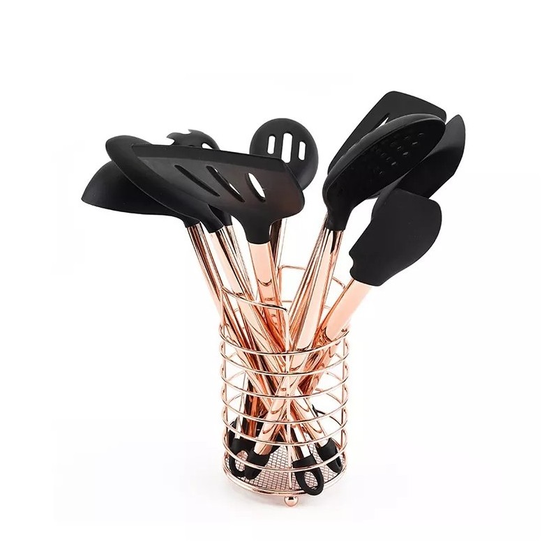 Kitchenware Golden Plated Handle 9 Pieces Non Stick Heat Resistant Silicone Kitchen Utensil Set图3