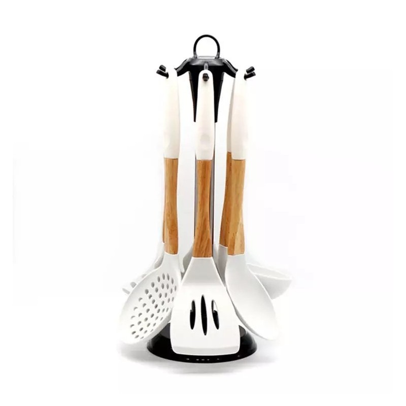 Factory Direct Offer Kitchenware Wooden Handle 7 Pieces Non Stick Silicone Kitchen Utensils Set With图2