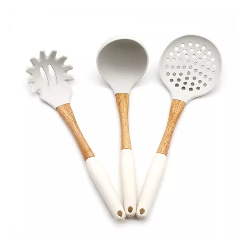 Factory Direct Offer Kitchenware Wooden Handle 7 Pieces Non Stick Silicone Kitchen Utensils Set With图3