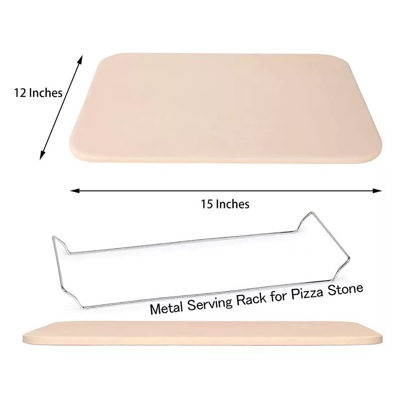 New Arrival Rectangular Ceramic Pizza Oven Stone Thermal Pizza Stone With Detachable Serving Rack Fo图4