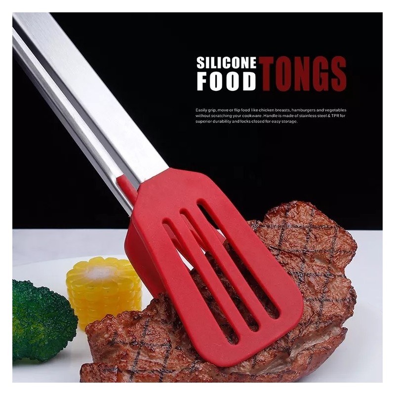 High Quality Silicone Food Clip Bbq Meat Tongs Salad Food Buffet Clip With Stainless Steel Handle Ki图4