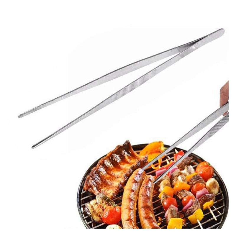 New style Stainless Steel Kitchen Food Tong Cooking Chef Plating Tweezers With Serrated Tips图2