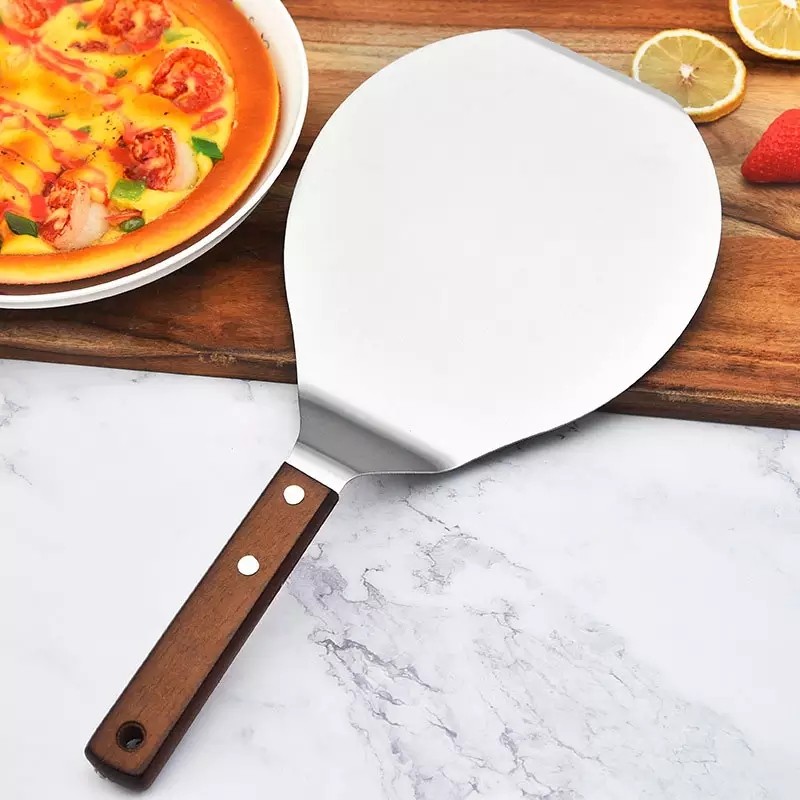 Stainless Steel Pizza peel Wood Handle Baking Shovel Paddle-Cake Lifter Transfer Tray for Baking  Pi图4