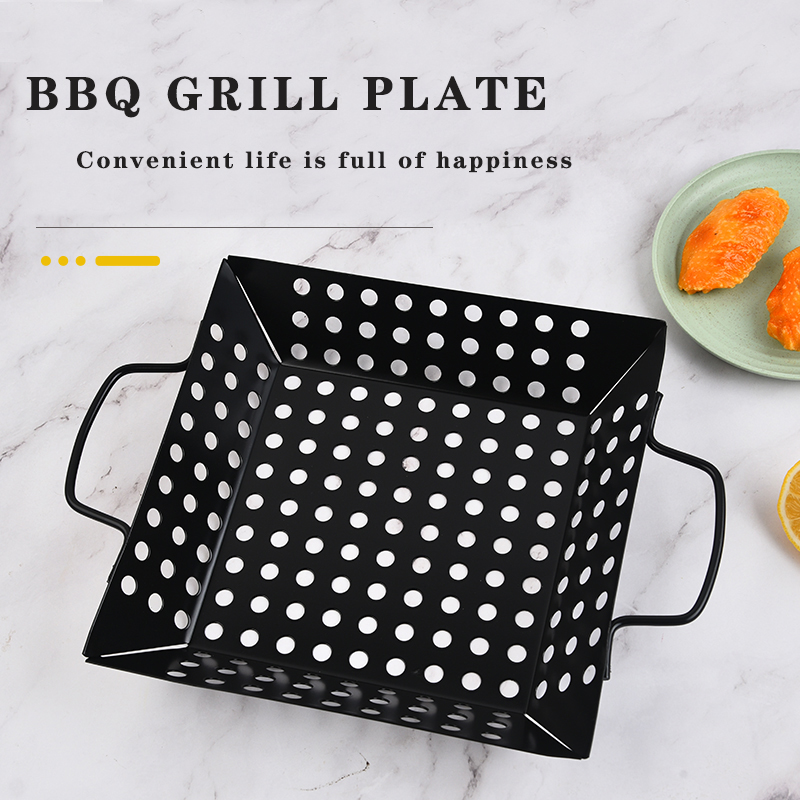 Non-stick carbon steel outdoor barbecue plate square barbecue leaking mesh plate with hole barbecue图2