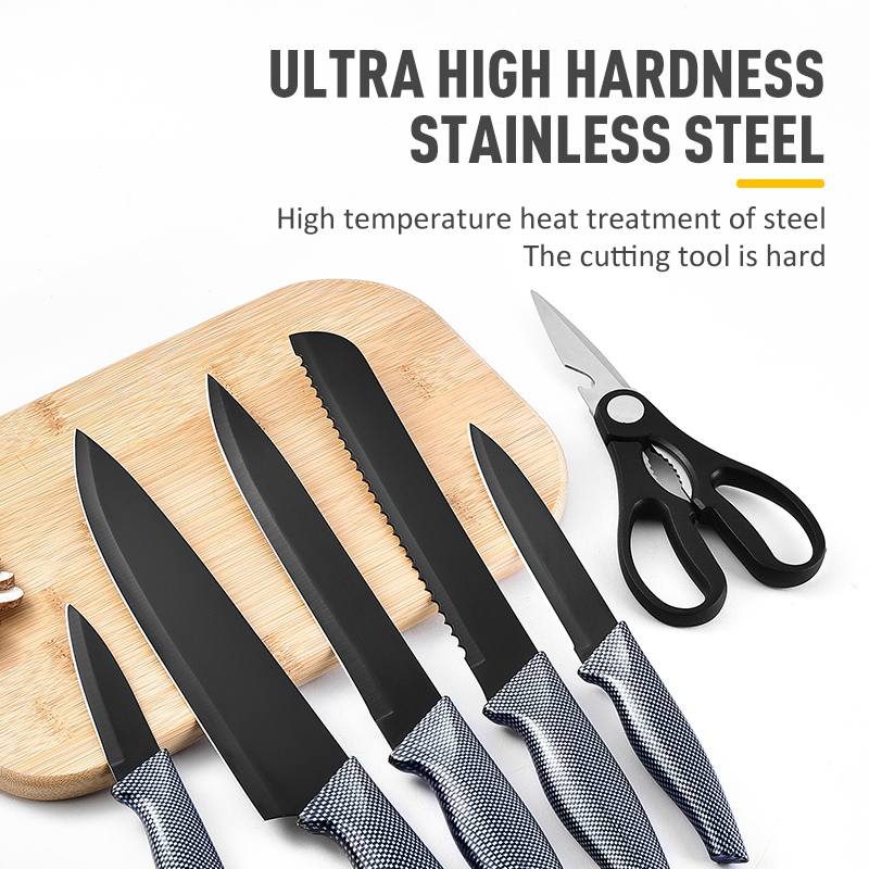 Amazon Hot Selling Stainless Steel Kitchen Bread Chef Knives Set With Knife Holder Black Kitchen Kni图4