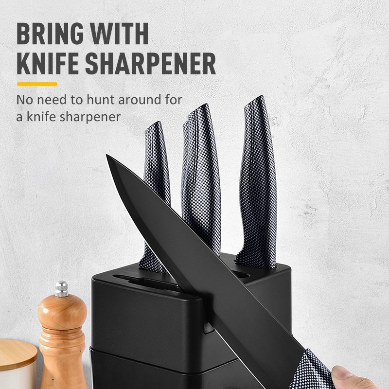 Amazon Hot Selling Stainless Steel Kitchen Bread Chef Knives Set With Knife Holder Black Kitchen Kni图6