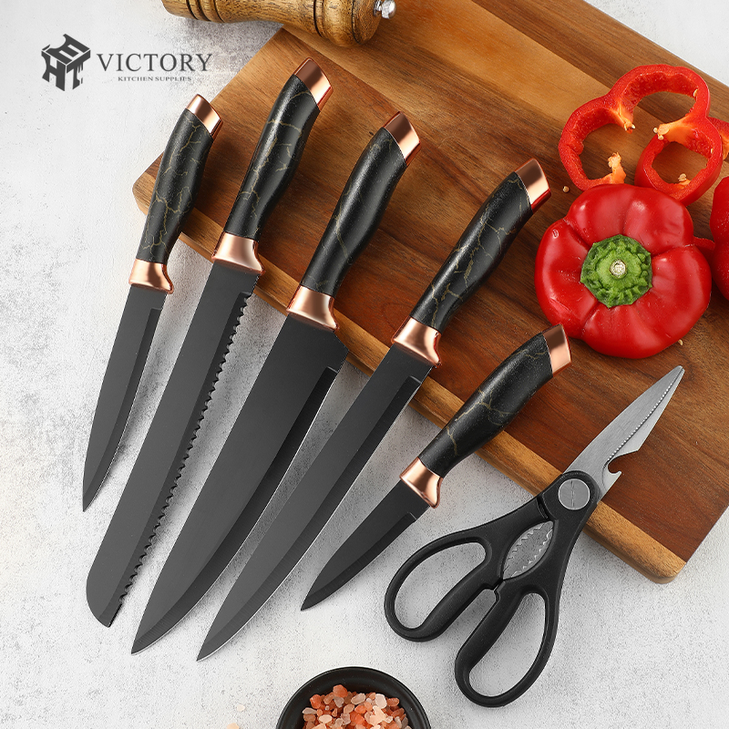 7 Piece Black Coating Knife Sets Stainless Steel Kitchen Knives Setsr图2