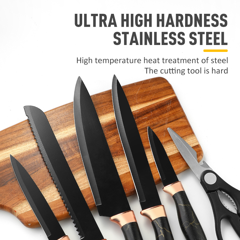 7 Piece Black Coating Knife Sets Stainless Steel Kitchen Knives Setsr图4