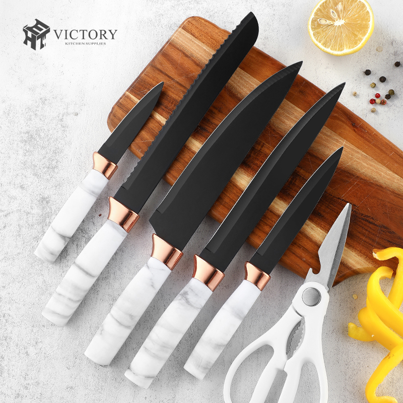 5pcs Kitchen Knife Set Stainless Steel Copper Knives Set With Block图2