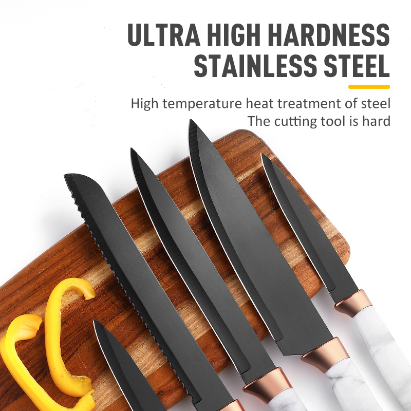 5pcs Kitchen Knife Set Stainless Steel Copper Knives Set With Block图4