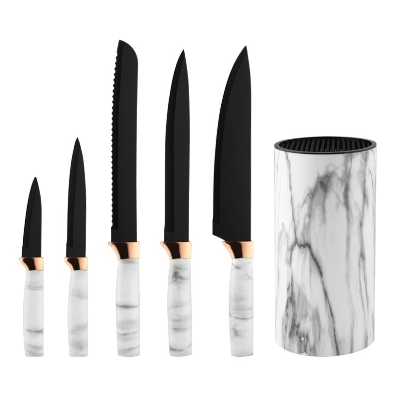 5pcs Kitchen Knife Set Stainless Steel Copper Knives Set With Block图7