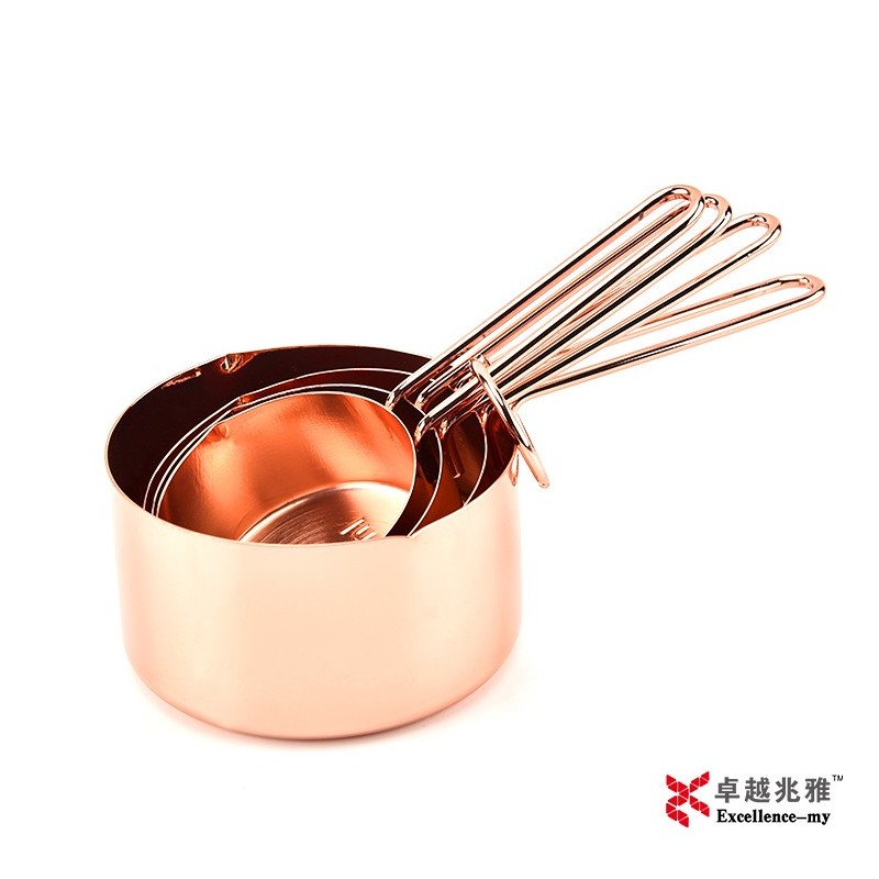 Copper Plated Rose Gold 4 PC Stainless Steel Measuring Cup Set图2