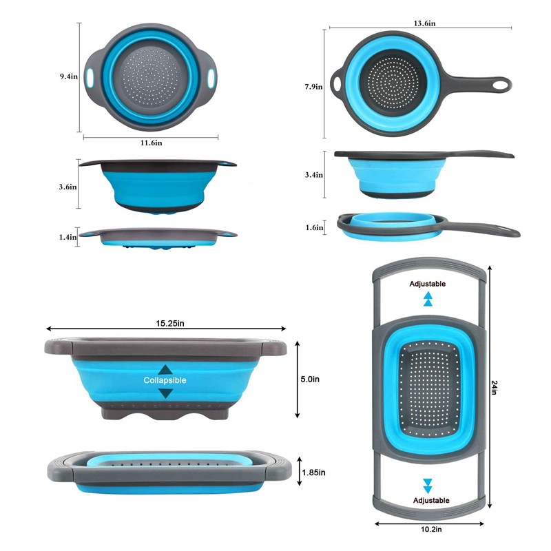 Silicone Kitchen Collapsible Colander Set With Handle Colander Veggies/Fruit Basket Strainers and Co图3