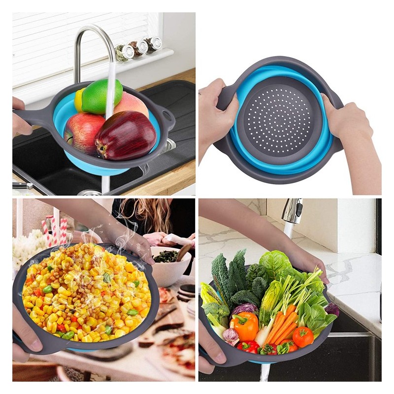 Silicone Kitchen Collapsible Colander Set With Handle Colander Veggies/Fruit Basket Strainers and Co图7