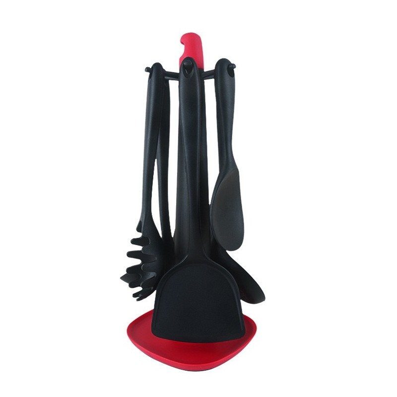 Hot Sale 6pcs Kitchen Accessories red silicone Kitchen Utensils With Holder图8