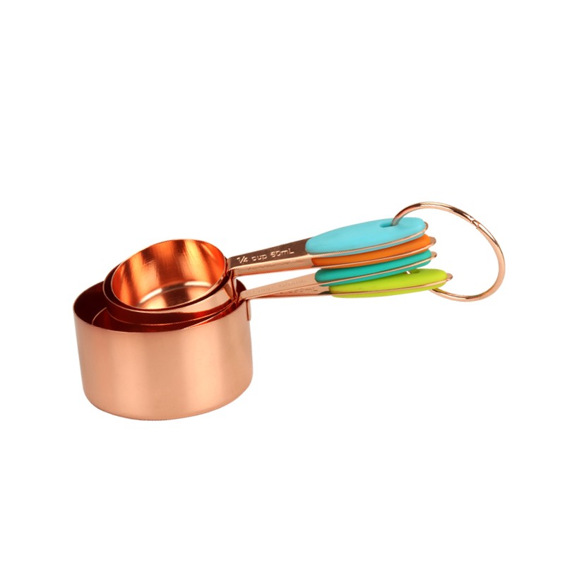 Rose Gold Metal 4PC Measuring Cup Set Durable Multiple Sizes Copper Color Stainless Steel Kitchen Me图5