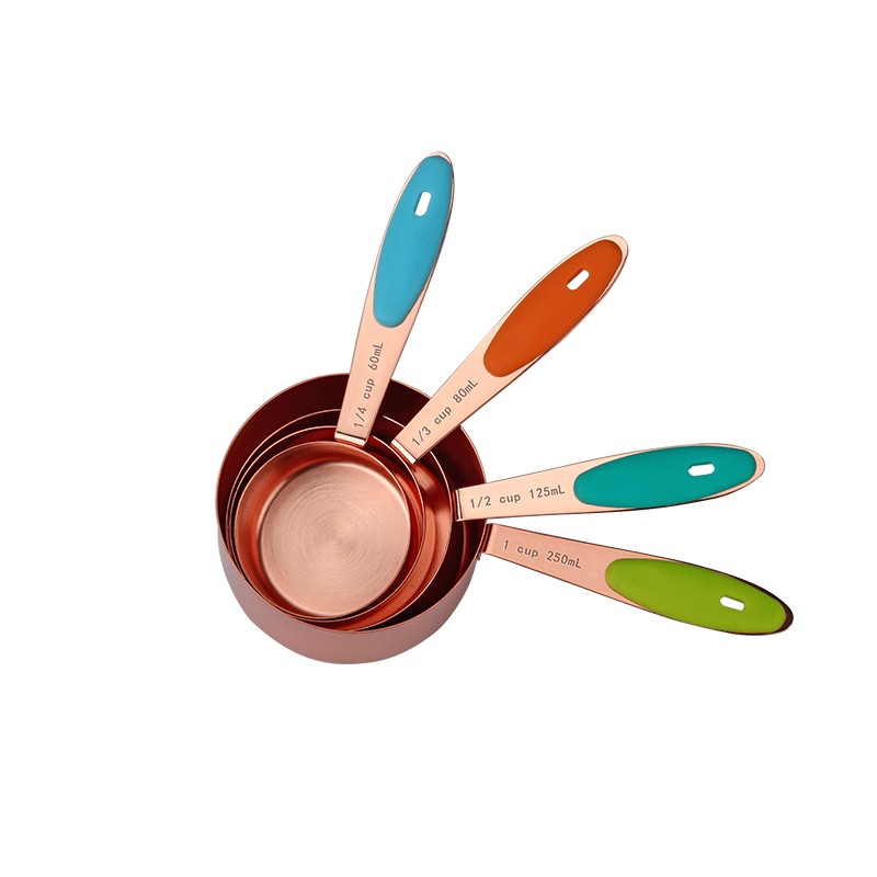 Rose Gold Metal 4PC Measuring Cup Set Durable Multiple Sizes Copper Color Stainless Steel Kitchen Me图4