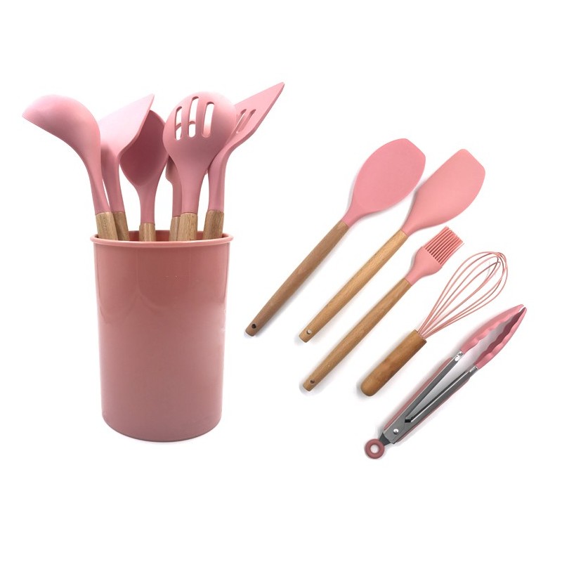 2020 Hot Sale 12 Piece Wood Handle Rubber Silicone Spatulas Accessories Cooking Tools Set Kitchen Ut图2