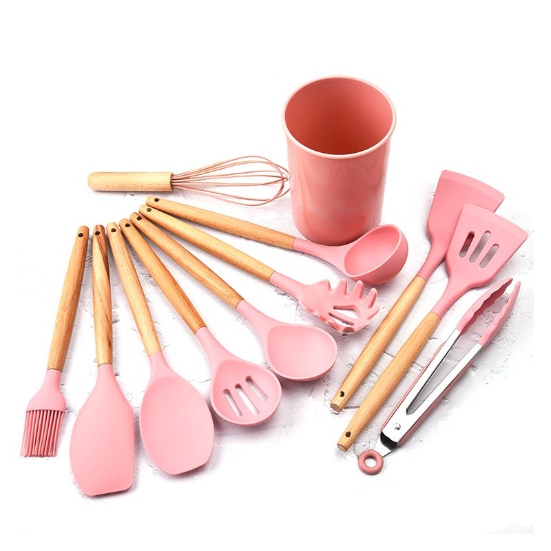 2020 Hot Sale 12 Piece Wood Handle Rubber Silicone Spatulas Accessories Cooking Tools Set Kitchen Ut图6