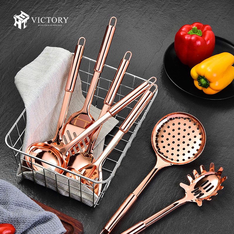 2021 New Restaurant Luxury Rose Gold Kitchen Utensils Stainless Steel Kitchen Accessories Utensil Se图2