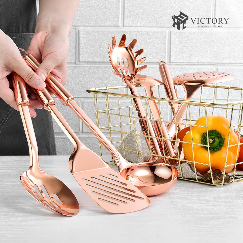 2021 New Restaurant Luxury Rose Gold Kitchen Utensils Stainless Steel Kitchen Accessories Utensil Se图3