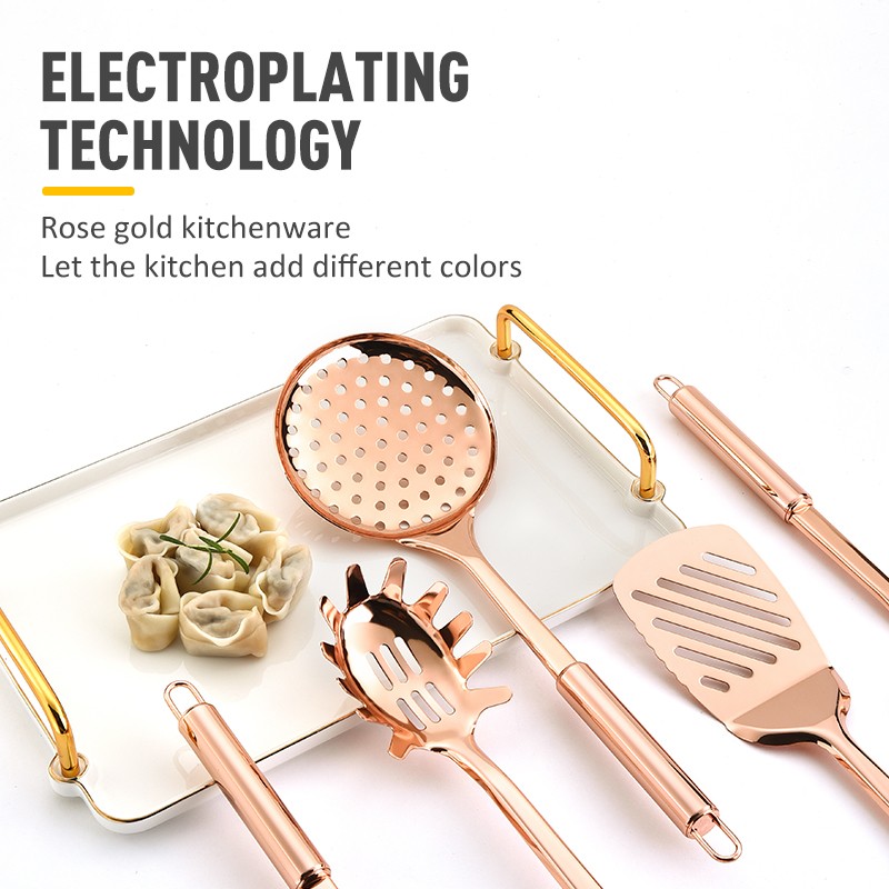 2021 New Restaurant Luxury Rose Gold Kitchen Utensils Stainless Steel Kitchen Accessories Utensil Se图5