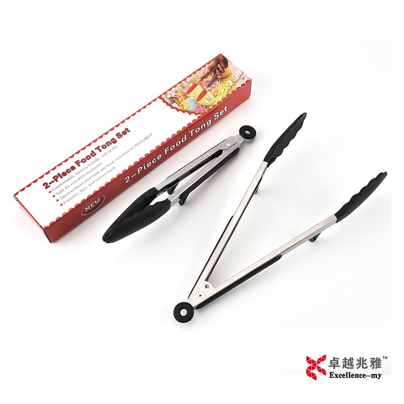 2PC Pack Stainless Steel Manual Salad Food Serving Tongs 9 Inch 12 Inch Silicone Kitchen Baking Cook图4