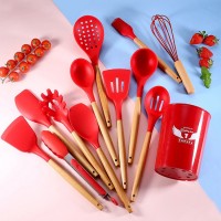 Ready to ship non-stick 13 kitchen set accessories Silicone kitchenware cookware set with a storage 