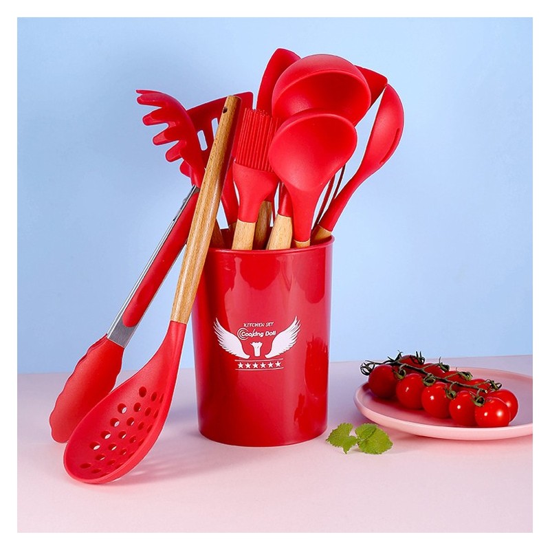 Ready to ship non-stick 13 kitchen set accessories Silicone kitchenware cookware set with a storage 图2