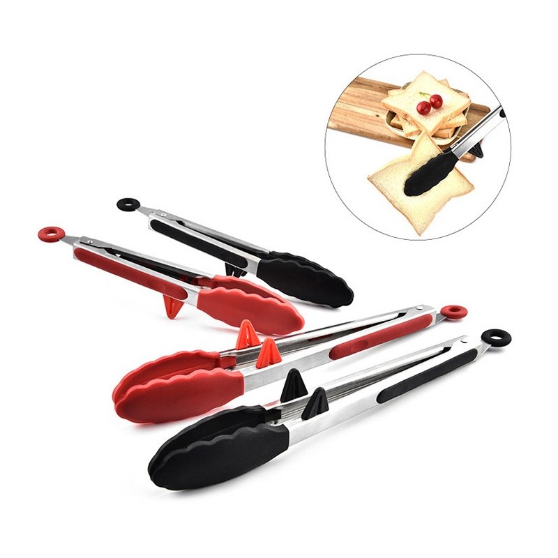 Hot sale Highly Durable 9 inch 12 inch stainless steel BBQ tongs and silicone tong set图2