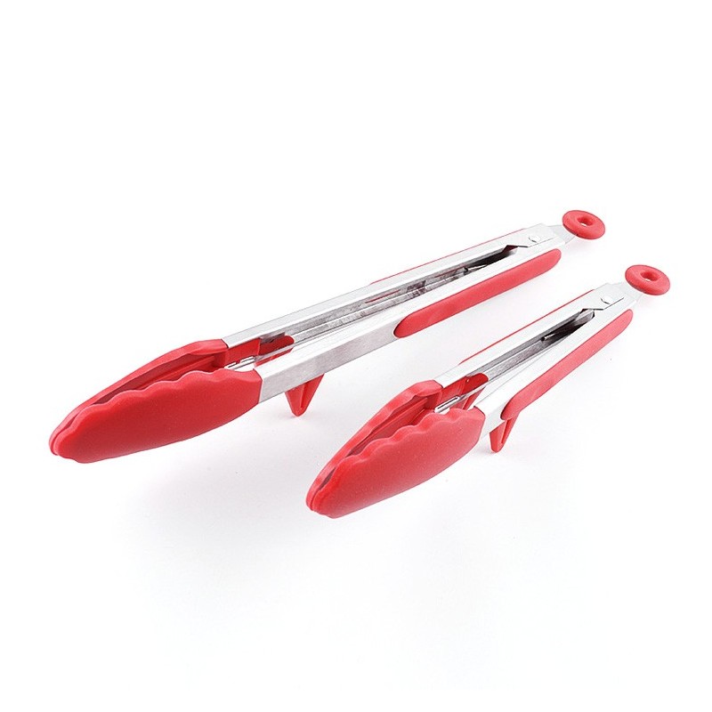 Hot sale Highly Durable 9 inch 12 inch stainless steel BBQ tongs and silicone tong set图3