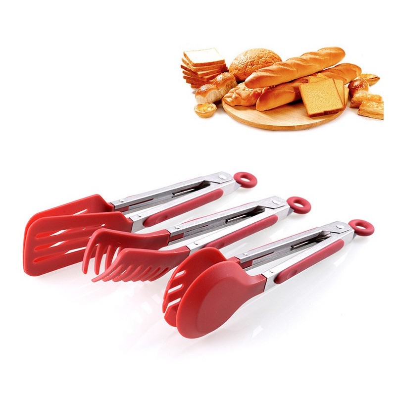 Kitchen and Barbecue Grill Tongs Set Silicone Nylon BBQ Cooking Stainless Steel Food Tong图3