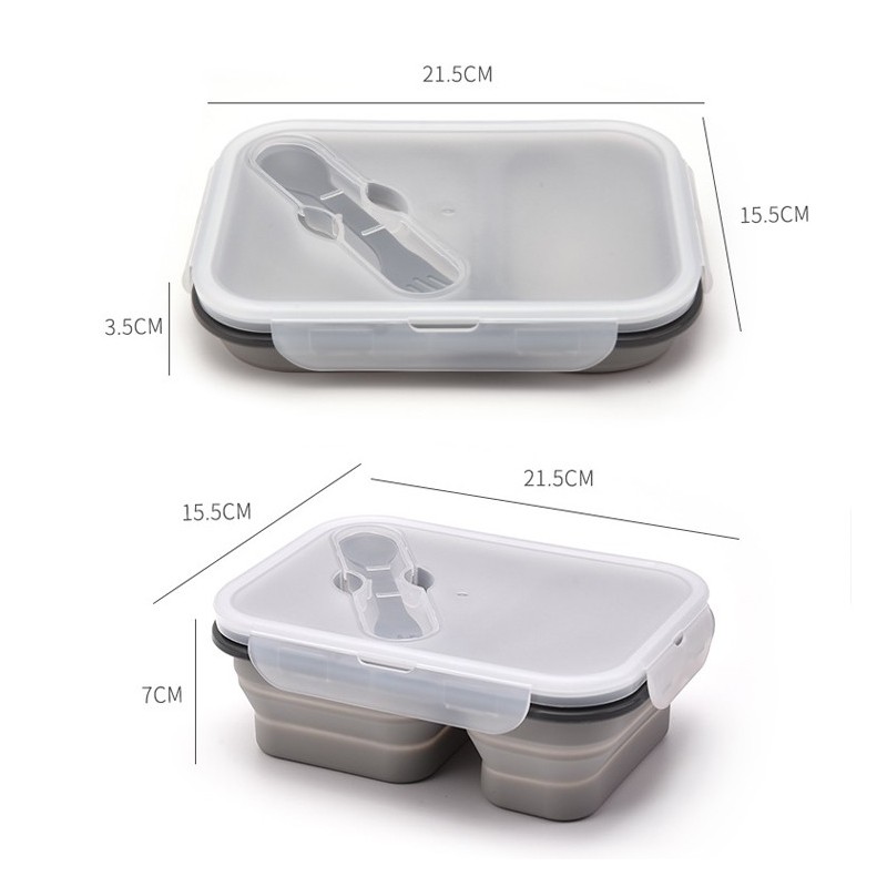 Creative silicone folding lunch box Retractable folding lunch box with fork picnic lunch box图2