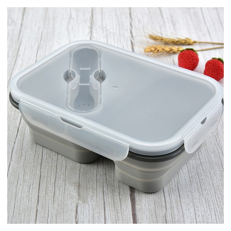 Creative silicone folding lunch box Retractable folding lunch box with fork picnic lunch box图3