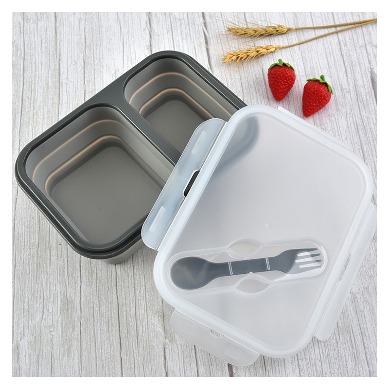 Creative silicone folding lunch box Retractable folding lunch box with fork picnic lunch box图4