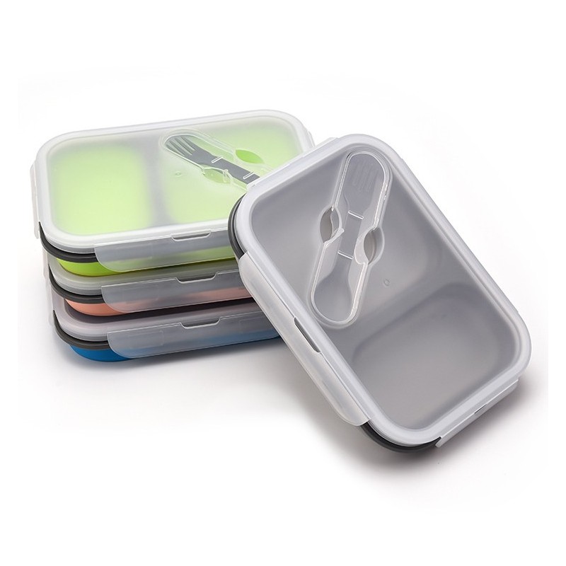 Creative silicone folding lunch box Retractable folding lunch box with fork picnic lunch box图6