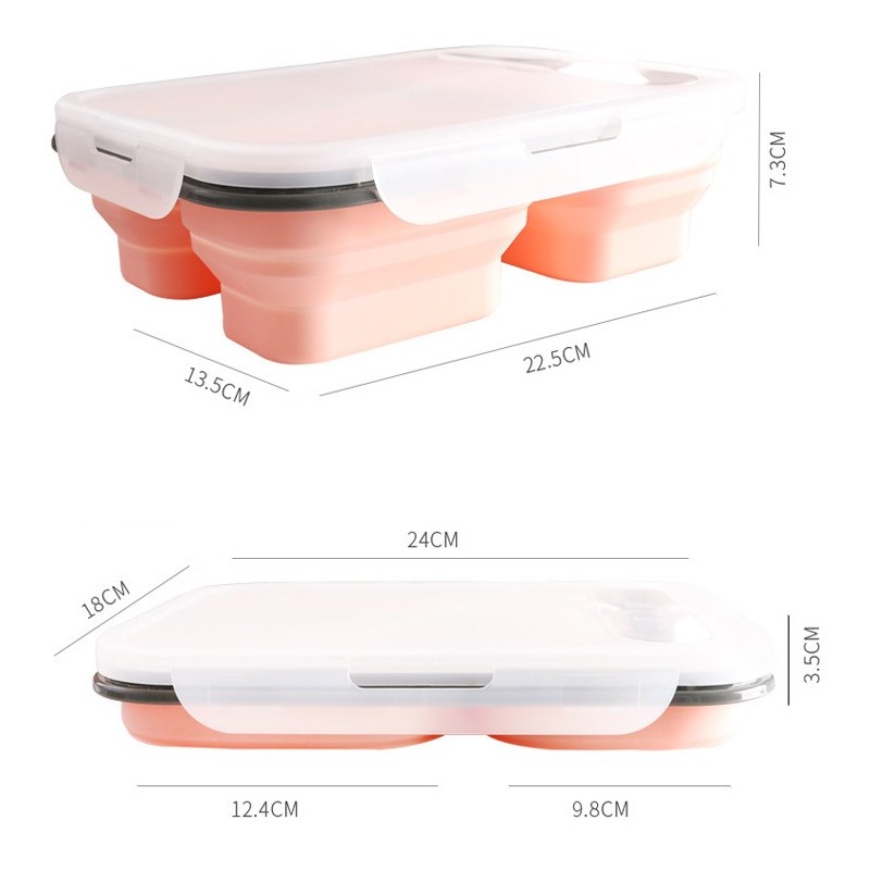 Food Grade Leakproof Portable 3 Compartment Foldable Silicone 1100ml Lunch Box图2