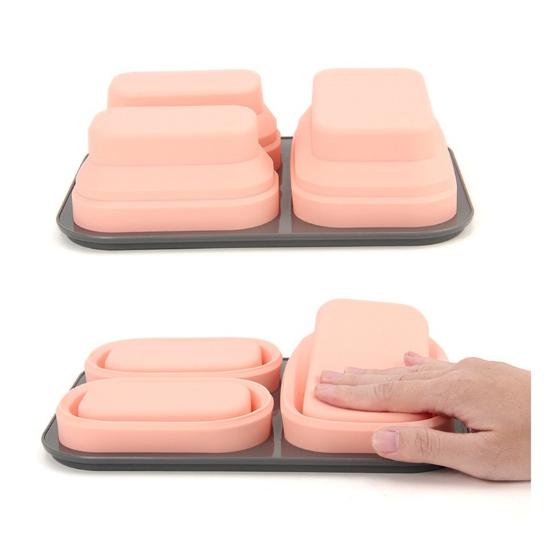 Food Grade Leakproof Portable 3 Compartment Foldable Silicone 1100ml Lunch Box图4