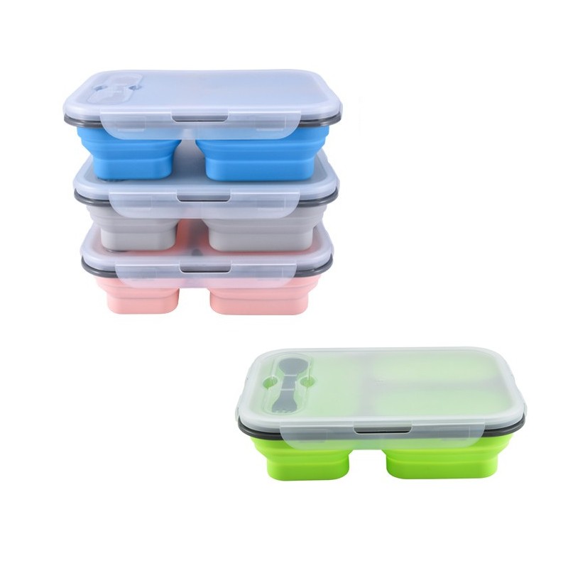 Food Grade Leakproof Portable 3 Compartment Foldable Silicone 1100ml Lunch Box图6