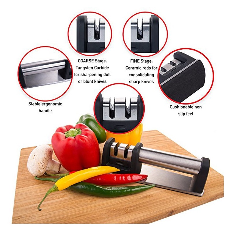 Hot sales 2020 manual kitchen stainless steel 2 stage knife sharpeners with ceramic rod图4