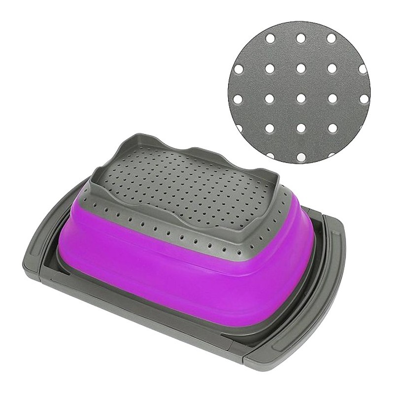 BPA Free Silicone Collapsible Colander Set Round Folding Strainers.Dishwasher-Safe Collapsible Colan图2