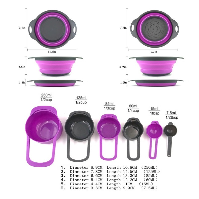 BPA Free Silicone Collapsible Colander Set Round Folding Strainers.Dishwasher-Safe Collapsible Colan图7