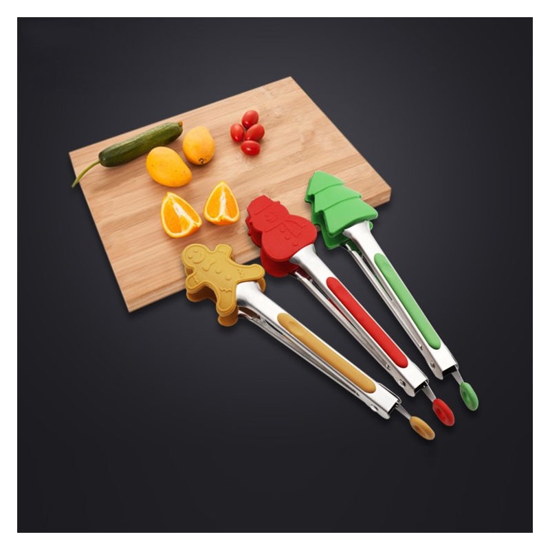 Christmas Silicone Food Tongs Stainless Steel mini kitchen tongs barbecue food tongs图2