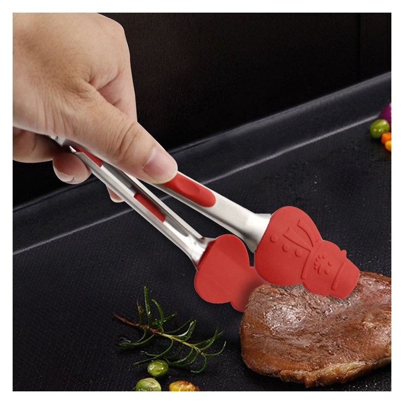 Christmas Silicone Food Tongs Stainless Steel mini kitchen tongs barbecue food tongs图3