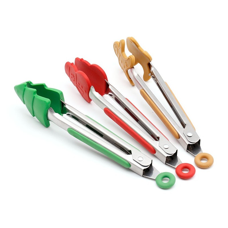 Christmas Silicone Food Tongs Stainless Steel mini kitchen tongs barbecue food tongs图7