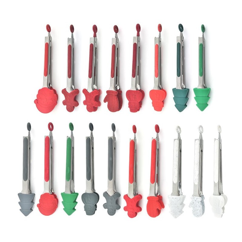 Christmas Silicone Food Tongs Stainless Steel mini kitchen tongs barbecue food tongs图8