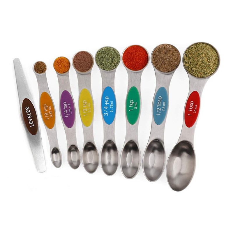 Amazon best selling baking kit 8 pcs Double Ended Stainless Steel Magnetic Measuring Spoons Set图2